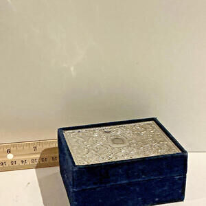 Velvet Embossed Silver Jewelry Box with Empty Cartouche Suitable for Engraving